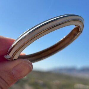 KRAMER of NY Gold White Enamel Striped Hinged Bangle BRACELET